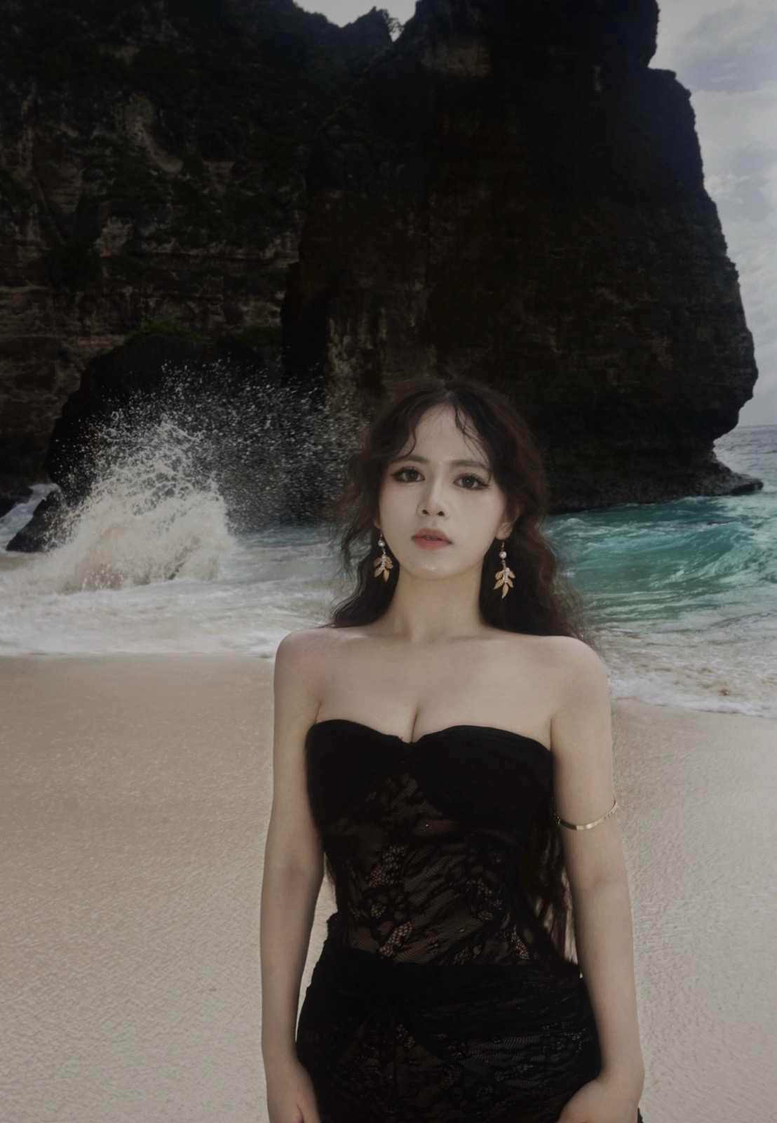 Clara on a dramatic island beach